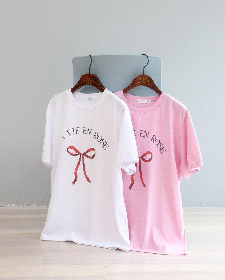 [premium] Ribbon cotton T-shirt (2color)